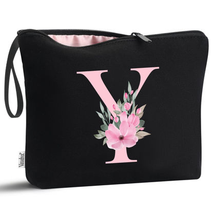 Picture of Vavabox A-Z Personalized Makeup Bag,Birthday Gifts for Women Mom,Gifts for Best Friend,Bride Bridesmaid Cosmetic bag (Y, Black)