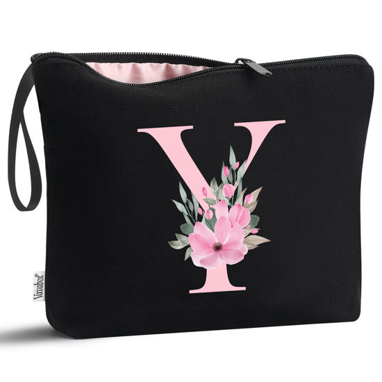Picture of Vavabox A-Z Personalized Makeup Bag,Birthday Gifts for Women Mom,Gifts for Best Friend,Bride Bridesmaid Cosmetic bag (Y, Black)