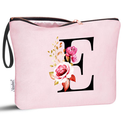 Picture of Vavabox A-Z Personalized Makeup Bag,Birthday Gifts for Women Mom,Gifts for Best Friend,Bride Bridesmaid Cosmetic bag (E, Pink)