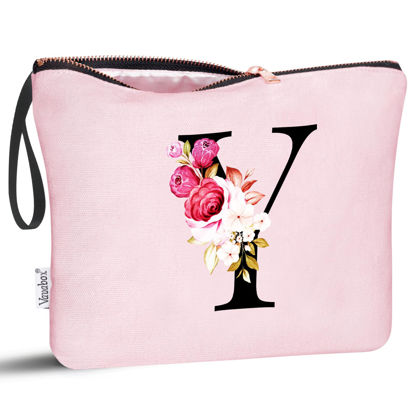 Picture of Vavabox A-Z Personalized Makeup Bag,Birthday Gifts for Women Mom,Gifts for Best Friend,Bride Bridesmaid Cosmetic bag (Y, Pink)
