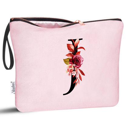 Picture of Vavabox A-Z Personalized Makeup Bag,Birthday Gifts for Women Mom,Gifts for Best Friend,Bride Bridesmaid Cosmetic bag (J, Pink)