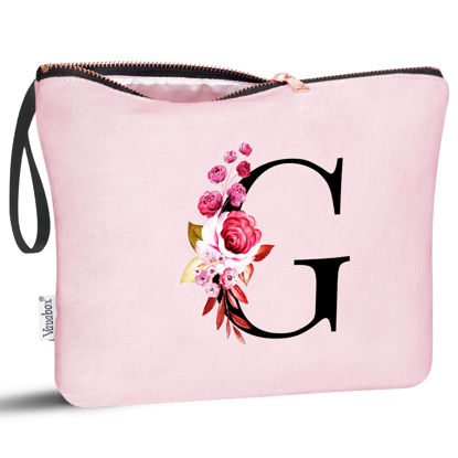 Picture of Vavabox A-Z Personalized Makeup Bag,Birthday Gifts for Women Mom,Gifts for Best Friend,Bride Bridesmaid Cosmetic bag (G, Pink)