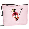 Picture of Vavabox A-Z Personalized Makeup Bag,Birthday Gifts for Women Mom,Gifts for Best Friend,Bride Bridesmaid Cosmetic bag (V, Pink)