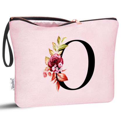 Picture of Vavabox A-Z Personalized Makeup Bag,Birthday Gifts for Women Mom,Gifts for Best Friend,Bride Bridesmaid Cosmetic bag (O, Pink)