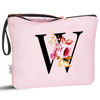 Picture of Vavabox A-Z Personalized Makeup Bag,Birthday Gifts for Women Mom,Gifts for Best Friend,Bride Bridesmaid Cosmetic bag (W, Pink)