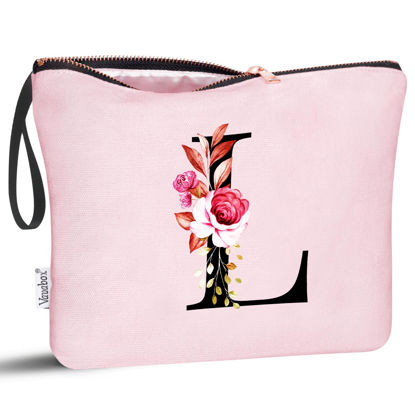 Picture of Vavabox A-Z Personalized Makeup Bag,Birthday Gifts for Women Mom,Gifts for Best Friend,Bride Bridesmaid Cosmetic bag (L, Pink)