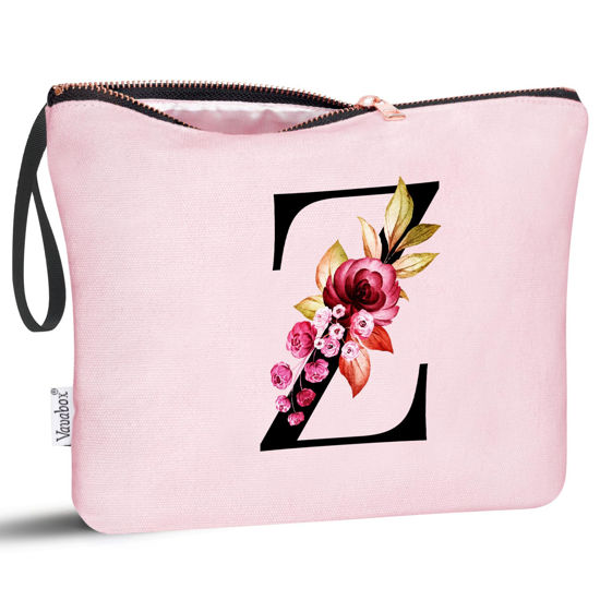 Picture of Vavabox A-Z Personalized Makeup Bag,Birthday Gifts for Women Mom,Gifts for Best Friend,Bride Bridesmaid Cosmetic bag (Z, Pink)
