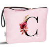 Picture of Vavabox A-Z Personalized Makeup Bag,Birthday Gifts for Women Mom,Gifts for Best Friend,Bride Bridesmaid Cosmetic bag (C, Pink)