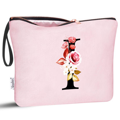 Picture of Vavabox A-Z Personalized Makeup Bag,Birthday Gifts for Women Mom,Gifts for Best Friend,Bride Bridesmaid Cosmetic bag (I, Pink)
