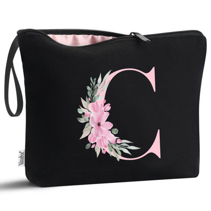 Picture of Vavabox A-Z Personalized Makeup Bag,Birthday Gifts for Women Mom,Gifts for Best Friend,Bride Bridesmaid Cosmetic bag (C, Black)