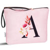 Picture of Vavabox A-Z Personalized Makeup Bag,Birthday Gifts for Women Mom,Gifts for Best Friend,Bride Bridesmaid Cosmetic bag (A, Pink)