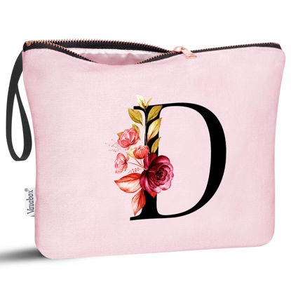 Picture of Vavabox A-Z Personalized Makeup Bag,Birthday Gifts for Women Mom,Gifts for Best Friend,Bride Bridesmaid Cosmetic bag (D, Pink)