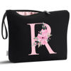 Picture of Vavabox A-Z Personalized Makeup Bag,Birthday Gifts for Women Mom,Gifts for Best Friend,Bride Bridesmaid Cosmetic bag (R, Black)
