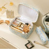 Picture of HBselect Quilted Makeup Bag, 3PCS Cotton Large Travel Makeup Bag, Cute Floral Coquette Make up Bag Cosmetic Bag Toiletry Bag for Women Girls