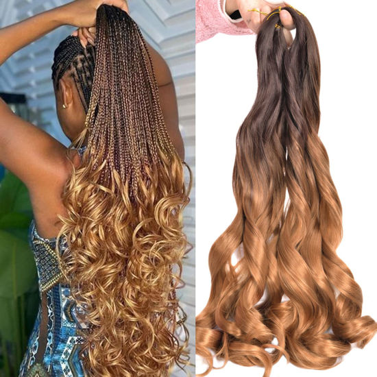 Picture of French Curl Braiding Hair 16 inch Loose Wavy 8 Pack Curly Braiding Hair extensions #T4/30 75g/Pack French Curly Synthetic Hair Extensions (16inch,T4/30)