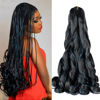 Picture of French Curly Braiding Hair 24 Inch Loose Wavy 8 Packs Bouncy Braiding Hair Extensions with 1B/Blue Hair Tinsel 75g/Pack Synthetic French Curl Hair Extensions(8pack,1B/Blue Hair Tinsel)