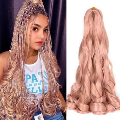 Picture of French Curly Braiding Hair,Loose Wave Braiding Hair 8 Packs 24 Inch 75G/Pack Pink Crochet Braids Hair Spanish Curly Synthetic Spiral Curl Braiding Hair Extensions (24 Inch,8 Packs,#MP1)
