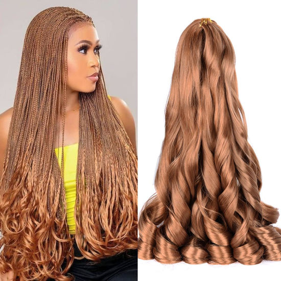 Picture of French Curly Braiding Hair 8packs Loose Wavy 30# Pre Stretched Synthetic Spiral Curly Crochet Braiding Hair 24 inch Synthetic 75g/pack French Curly Crochet Hair (24inch,8packs,30#)