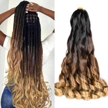 Picture of French Curl Braiding Hair,C14 Loose Wavy Braiding Hair Extensions Synthetic 20inch 75g/pack French Curly Crochet Hair (C14,5packs,20 inch)