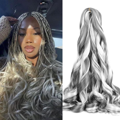 Picture of French Curly Braiding Hair 8Pack Mixed Dark grey/Light grey Pre Stretched Synthetic Spiral Curly Braiding Hair 24Inch Synthetic 75g/pack French Curl Braiding Hair Extensions(24Inch,8 Packs,Mix-grey)