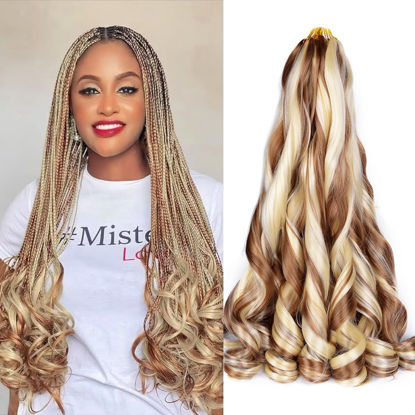 Picture of French Curly Braiding Hair for Box Braids,30/613 Loose Wave Braiding Hair 8 Packs 24 Inch 75g/Pack Spanish Curly Synthetic Spiral Curl Braiding Hair Extensions (24 Inch,8 Packs,30/613)