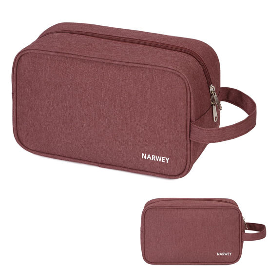 Picture of Narwey Travel Toiletry Bag for Women Traveling Dopp Kit Makeup Bag Organizer for Toiletries Accessories Cosmetics (Jujube Red)