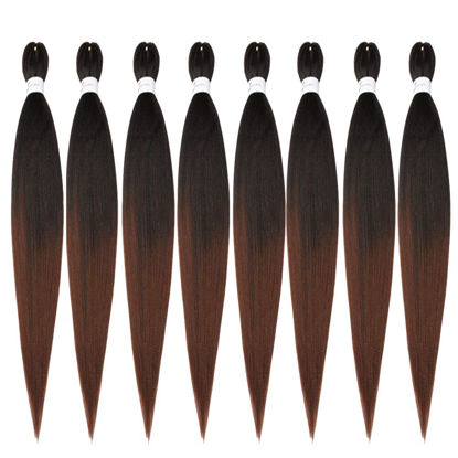 Picture of ShowCoco Easy Braid Pre Stretched Braiding Hair Ombre Natural Black to Brown 42 Inch Yaki Texture Easy Crochet Braids 8 Packs Hot Water Setting Synthetic Hair Extension for Braids (42inch,#1B/30)