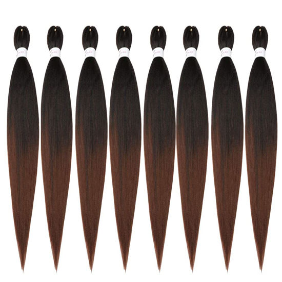 Picture of ShowCoco Easy Braid Pre Stretched Braiding Hair Ombre Natural Black to Brown 42 Inch Yaki Texture Easy Crochet Braids 8 Packs Hot Water Setting Synthetic Hair Extension for Braids (42inch,#1B/30)