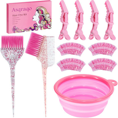 Picture of Asqraqo 11pcs Hair Coloring Dyeing Kit - Professional Salon Tools for DIY Mixing, Includes Hair Clips, Mixing Bowl, Dye Color Brush, Earmuffs - Perfect for Bleaching and Hair Dye