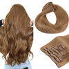 Picture of HOTBANANA Human Hair Clip in Hair Extensions, Bronde 120g Clip in Hair Extensions Real Human Hair Straight Remy Hair Clip in Hair Extensions 14 Inch 7pcs