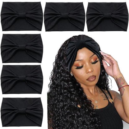 Picture of Yeshan Black Wide Headbands for Women Turban Knotted Headbands for Lady Boho Thick Head Wraps Hairbands Large African Sport Yoga Headbands,Pack of 6