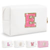 Picture of Small Personalized Initial A-Z Patch Makeup Bag,White Cute PU Leather Glitter Letter Cosmetic Bag for Teen Girls,Travel Toiletry Bag with Zipper,Preppy Monogrammed Birthday Gift for Daughter Niece E