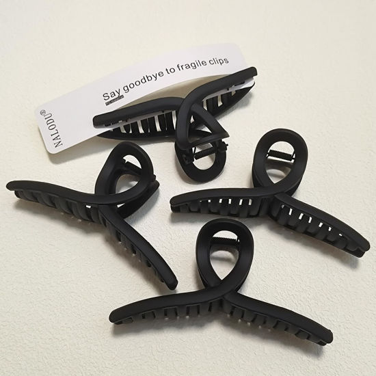 Picture of Nalodu 5 Inch Hair Claw Clips Extra Large No Slip Big Matte Jaw Butterfly Clip for Long Curly Thick Hair Women, 4 Pack Black