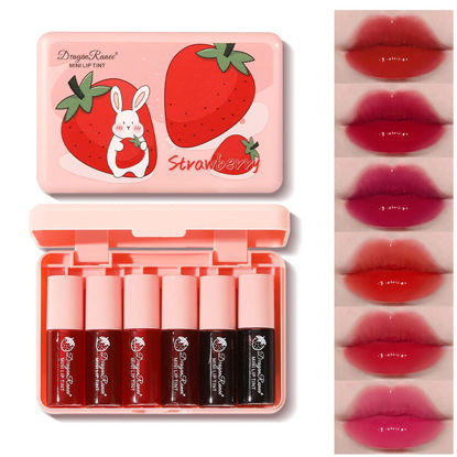 Picture of 6 Colors Lip Tint Stain Set, Korean Velvet Watery Lip Stain Moisturizing Mini Liquid Lipstick, Multi-use Lip and Cheek Tint, Long lasting Non-Stick Cup Waterproof, Lip Color Makeup