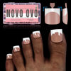 Picture of NOVO OVO French Tip Toe Nail Tips Press on, Sharp Square Pre-Designed Soft Gel False Toenail Extension, BROWN PINK Pre-applied Tip Primer & Base Coat, Full Cover Acrylic for DIY x 15 Sizes 240 pcs