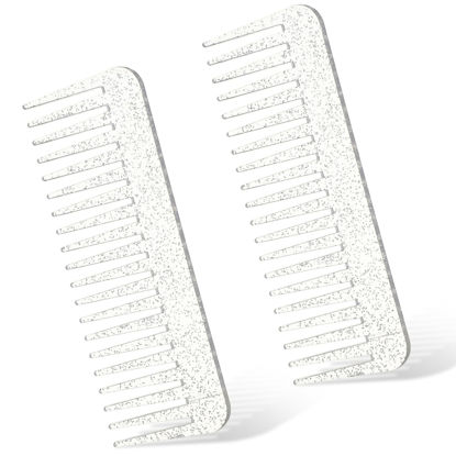 Picture of Large Hair Detangling Comb Wide Tooth Comb for Curly Hair Wet Dry Hair, No Handle Detangler Comb Styling Shampoo Comb(Glitter Clear)
