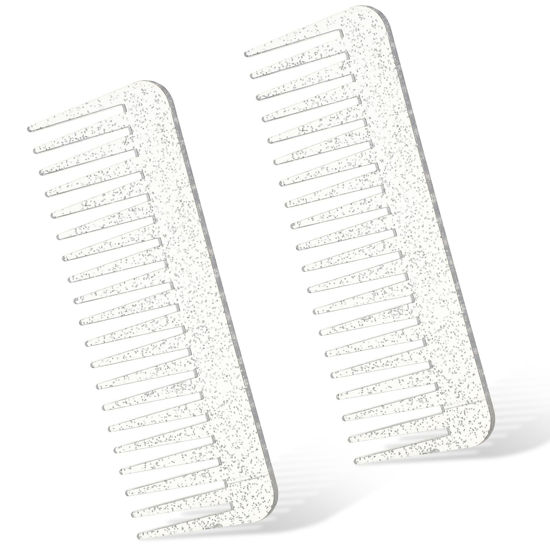 Picture of Large Hair Detangling Comb Wide Tooth Comb for Curly Hair Wet Dry Hair, No Handle Detangler Comb Styling Shampoo Comb(Glitter Clear)