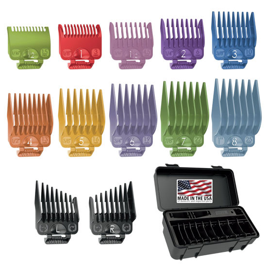 Picture of Wahl Clipper Genuine Secure-Fit™ Attachment Guard Organization Kit with Color Pro Colored Hair Clipper Guide Combs, 14 Piece Premium Storage Kit for Wahl Hair Clippers, Multicolor - 3291-100