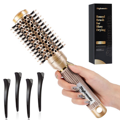 Picture of Round Brush for Blow Out, Nano Thermal Ceramic & Ionic Tech Round Barrel Hair Brush with Boar Bristles, Roller Brush for Blow Drying and Styling, 4 Free Clips (2 Inch, Barrel 1 inch, 25mm)