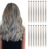 Picture of KGBFASS Grey Hair Extensions 20inch One Color Clip in on Hairpieces Straight Halloween Cosplay Christmas Party Highlights Synthetic Colorful Hairpieces for Women Girls Grey 16Pcs