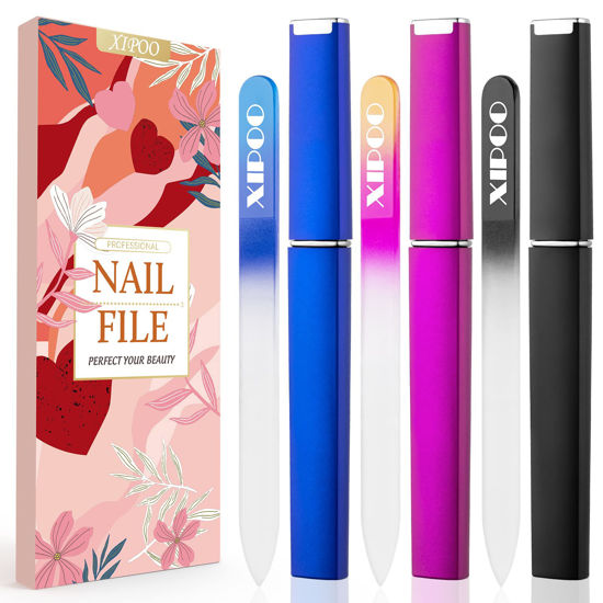 Picture of Glass Nail File, Nail File, 3 Pack Premium Glass Nail File with Case, Crystal Nail File, Professional Salon Manicure Tool for Natural Nails, Gift for Women and Girls, by XIPOO