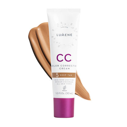 Picture of Lumene Color Correcting CC Cream - Lightweight Foundation - Medium Coverage - Redness Reducing Face Makeup for Glowing Complexion - Vegan Formula + Suitable for All Skin Types - Deep Tan (1 fl oz)