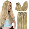 Picture of DOORES Clip in Human Hair Extensions Balayage Light Blonde Highlighted Golden Blonde 7pcs 120g Real Hair Extensions Clip in Natural Hair Extensions Straight Thick 20 Inch