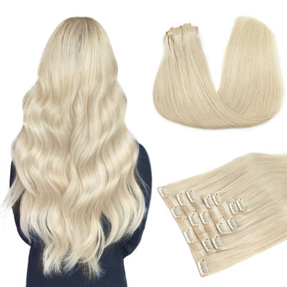 Picture of DOORES Hair Extensions Seamless Clip in Real Human Hair, Platinum Blonde 7pcs 110g 20 Inch, Clip in Hair Extensions Seamless Remy Straight Hair Skin Weft Natural Hair Invisi Edge Hair Extensions