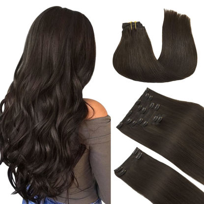 Picture of DOORES Hair Extensions Clip in Human Hair, Dark Brown 150g 9pcs 14 Inch, Clip in Human Hair Extensions Real Hair Extensions Clip in Human Hair Remy Straight Natural Thick Hair Extensions