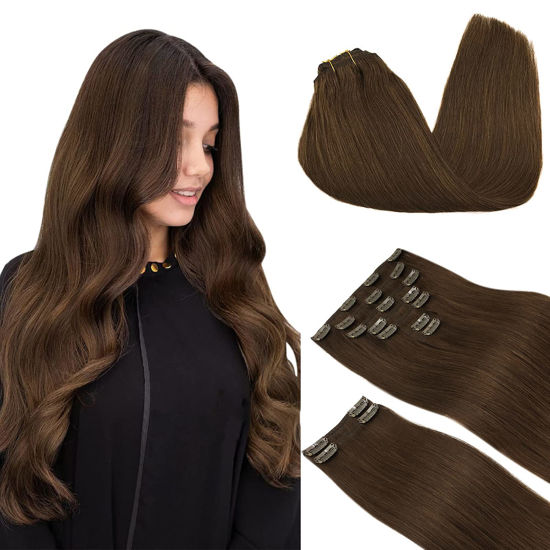 Picture of DOORES Hair Extensions Real Human Hair, Chocolate Brown 150g 9pcs 24 Inch, Hair Extensions Clip in Remy Hair Extensions Clip in Human Hair Natural Hair Extensions Straight Thick Hair Extensions