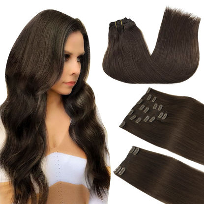 Picture of DOORES Clip in Hair Extensions Real Human Hair, Light Dark Brown 20 Inch 150g 9pcs, Remy Hair Extensions Clip in Human Hair Hair Extensions Real Human Hair Natural Hair Extensions Straight Thick