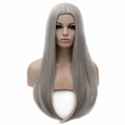 Picture of BERON 25 inches Silky Long Straight Wig Charming Women Girls Straight Wigs for Cosplay Party Daily Use Wig Cap Included (Silver Grey)