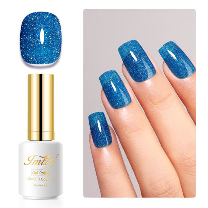 Picture of Imtiti Glitter Gel Nail Polish, 0.5 Fl Oz Sky Blue Iridescent Glitter Gel Polish Soak Off LED UV Diamond Sparkle Nail Gel Polish DIY Nail Art Starter Manicure Salon Gel Nail Polish Kit
