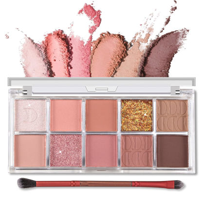 Picture of Erinde 10 Color Eyeshadow Palette Makeup - Matte Shimmer Glitter Eye Shadow, Ultra-Blendable, High Pigmented, Naturing-Looking, Neutral Nude Eyeshadow Palette with Professional Brush, Warm Sunshine